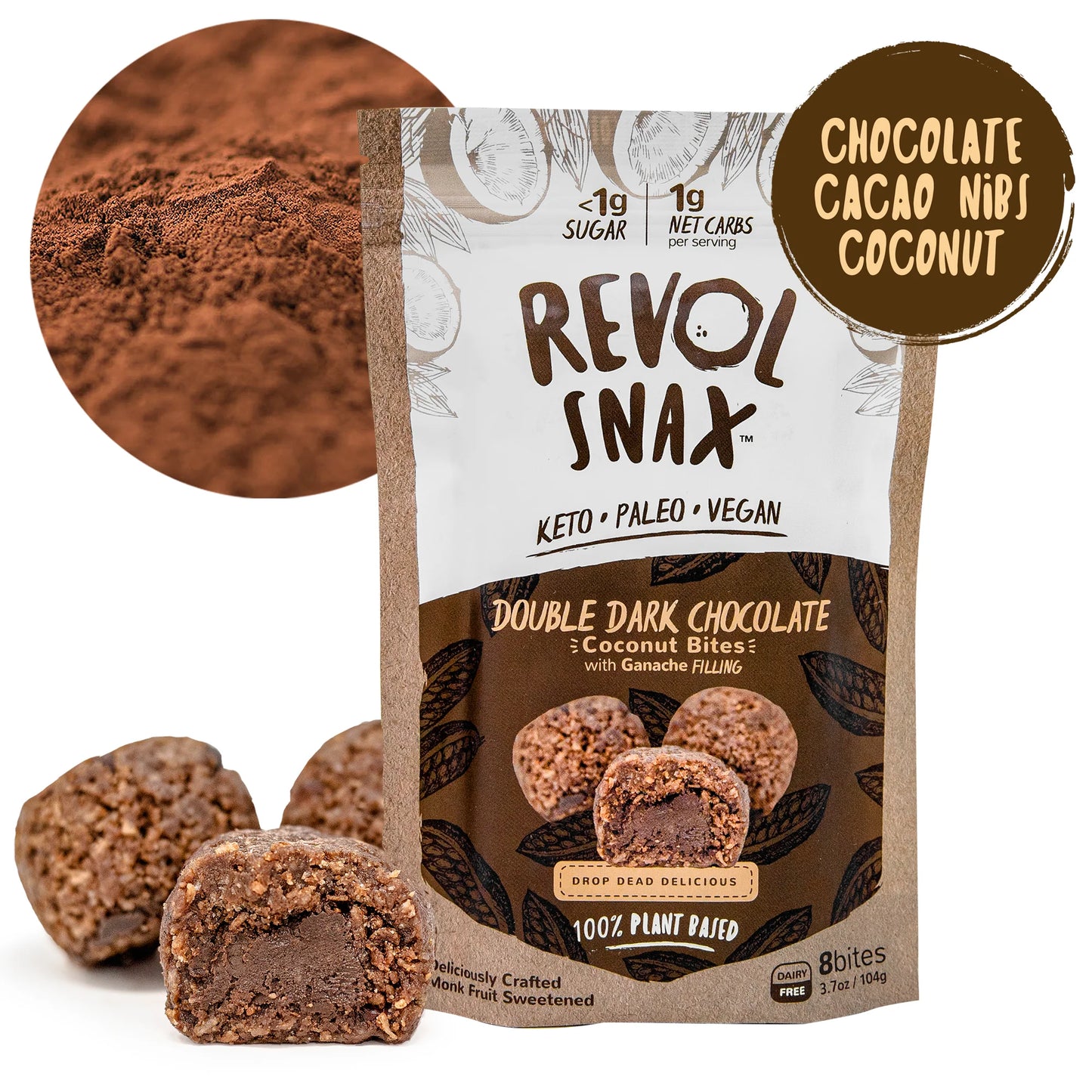 Revol Snax Bites, Double Dark Chocolate - 6 / 3.7 oz bag