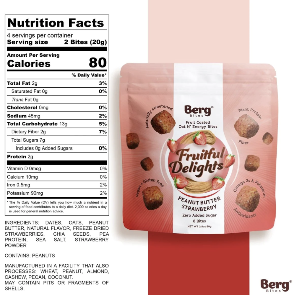 Berg Bites Peanut Butter Strawberry Fruitful Delights - 1 / 12 / 2.8 oz pouch