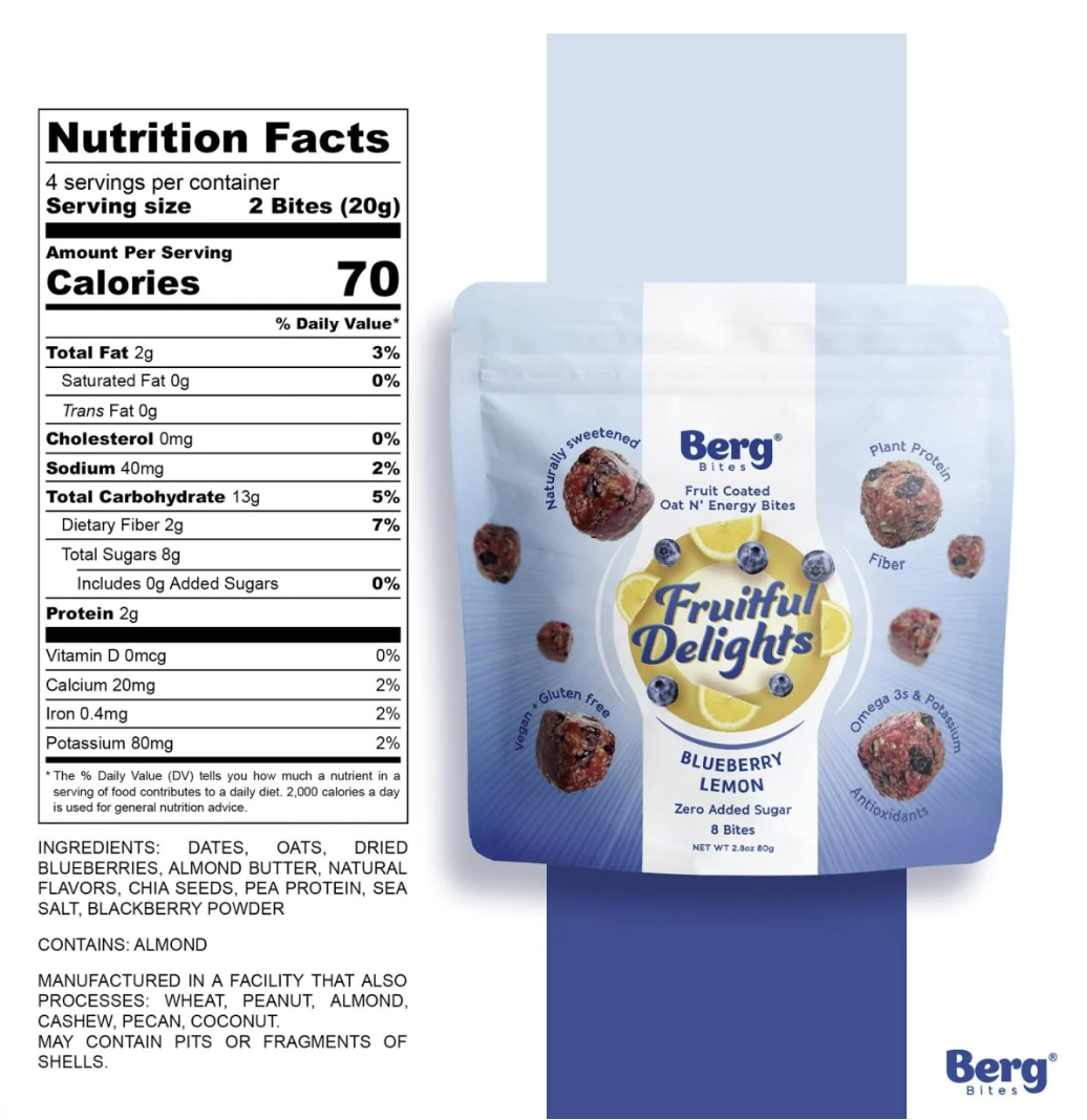 Berg Bites Blueberry Lemon Fruitful Delights - 1 / 12 / 2.8 oz pouch