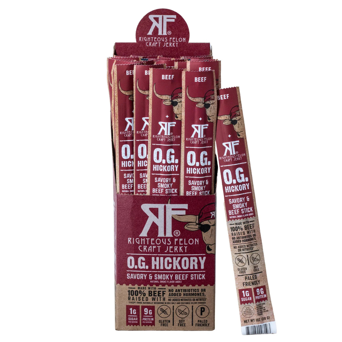 Righteous Felon O.G. Hickory Beef Stick - 1 / 24 / 1 oz box