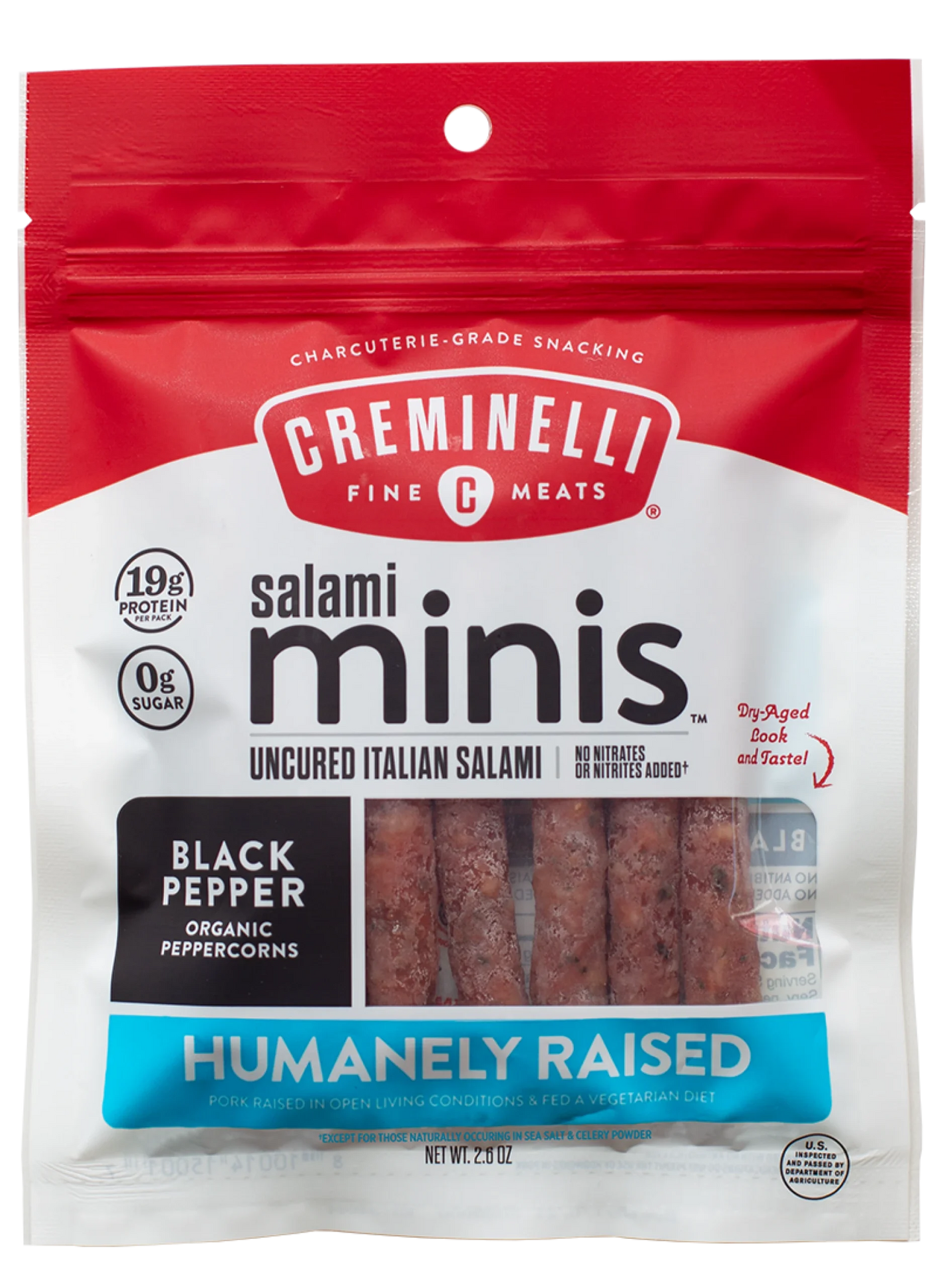 Creminelli Salami Minis Black Pepper Uncured Italian - 1 / 12 / 2.6 oz pouch