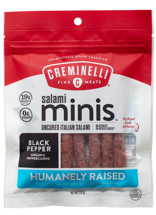 Creminelli Salami Minis Black Pepper Uncured Italian - 1 / 12 / 2.6 oz pouch