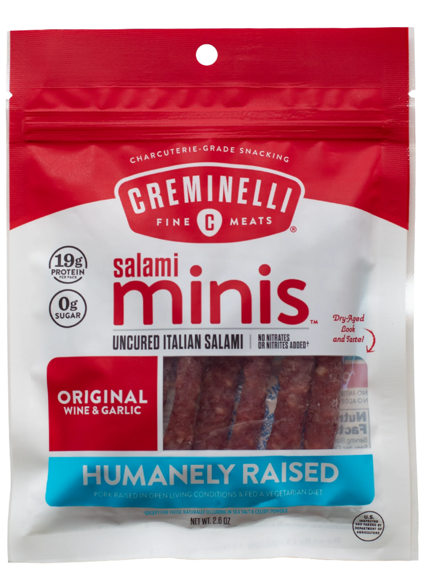 Creminelli Salami Minis Wine & Garlic - 1 / 12 / 2.6 oz pouch