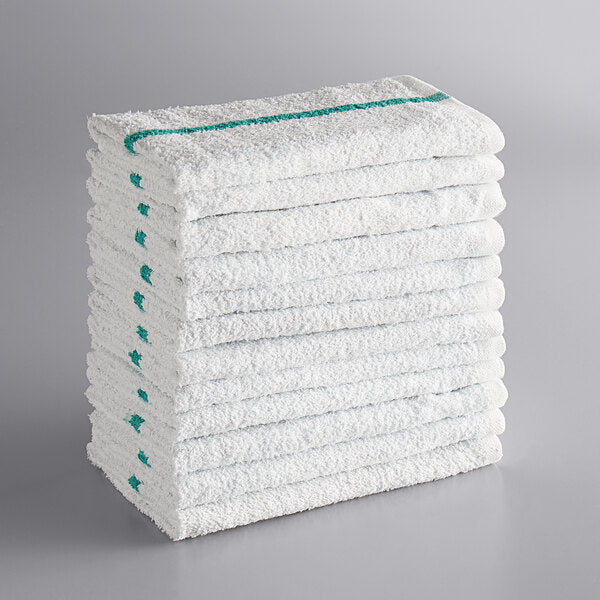 Choice 16" x 19" Green Striped 32 oz. 100% Cotton Bar Towel - 1 / 12 / 32 oz ea